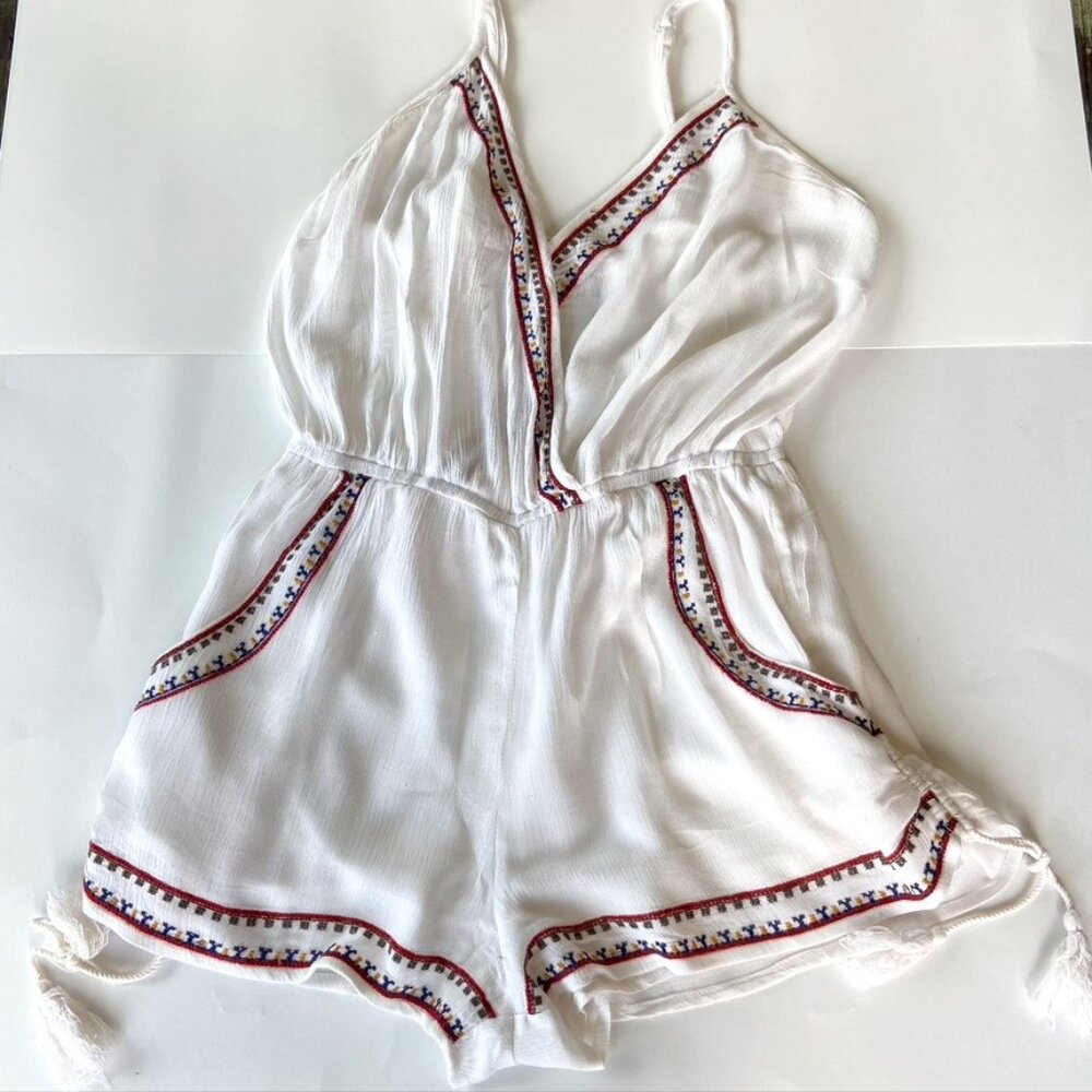 Boho Beach Festival Embroidered Spaghetti Strap Short Romper SzM